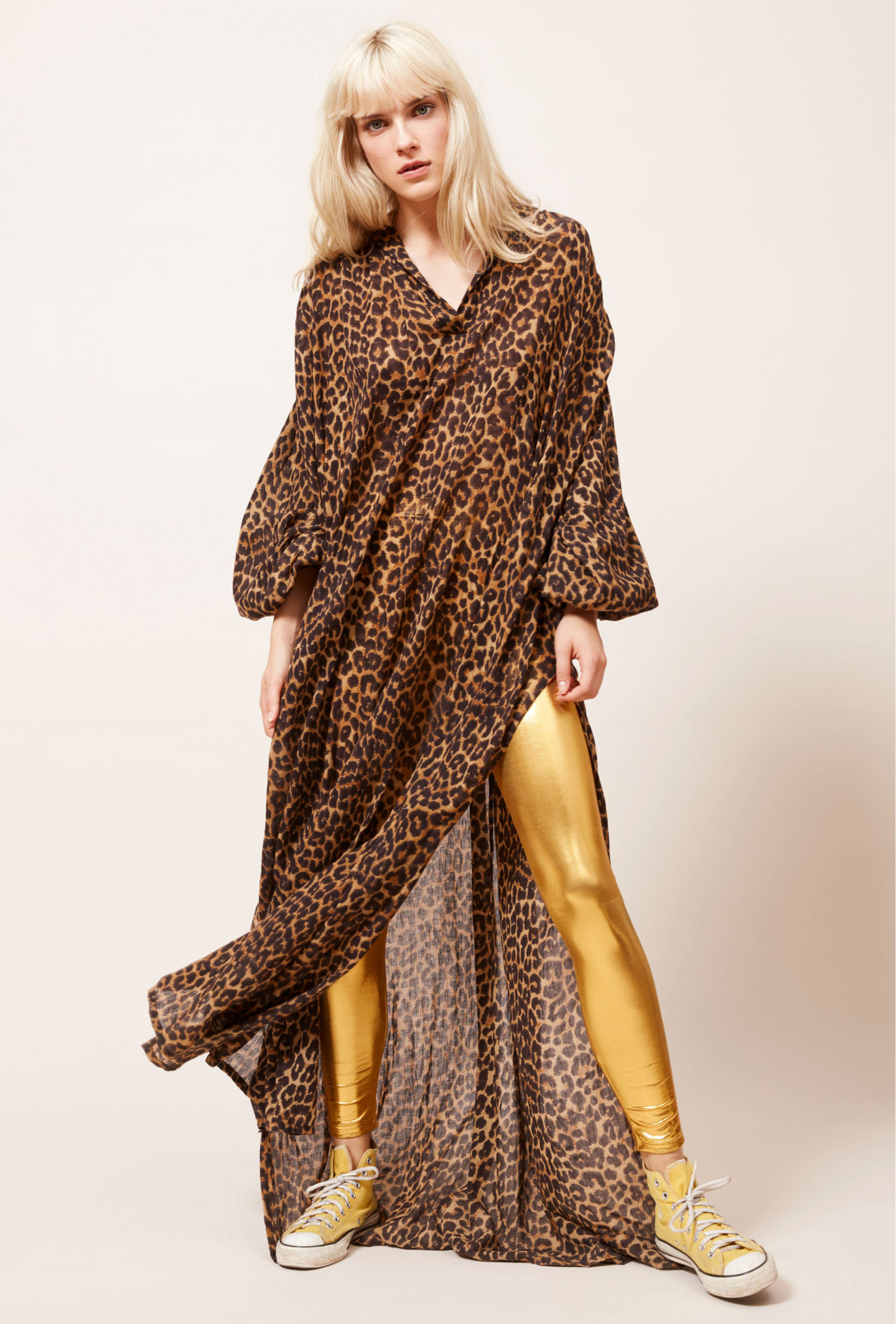 Mes Demoiselles leopard dress, gold leggings