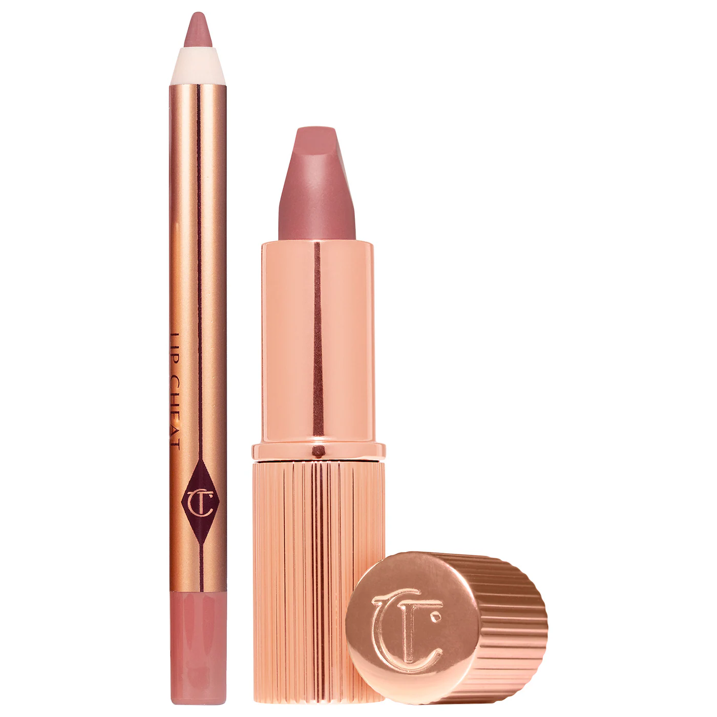 product shot of Charlotte Tilbury Pillow Talk lipstick and liner set
